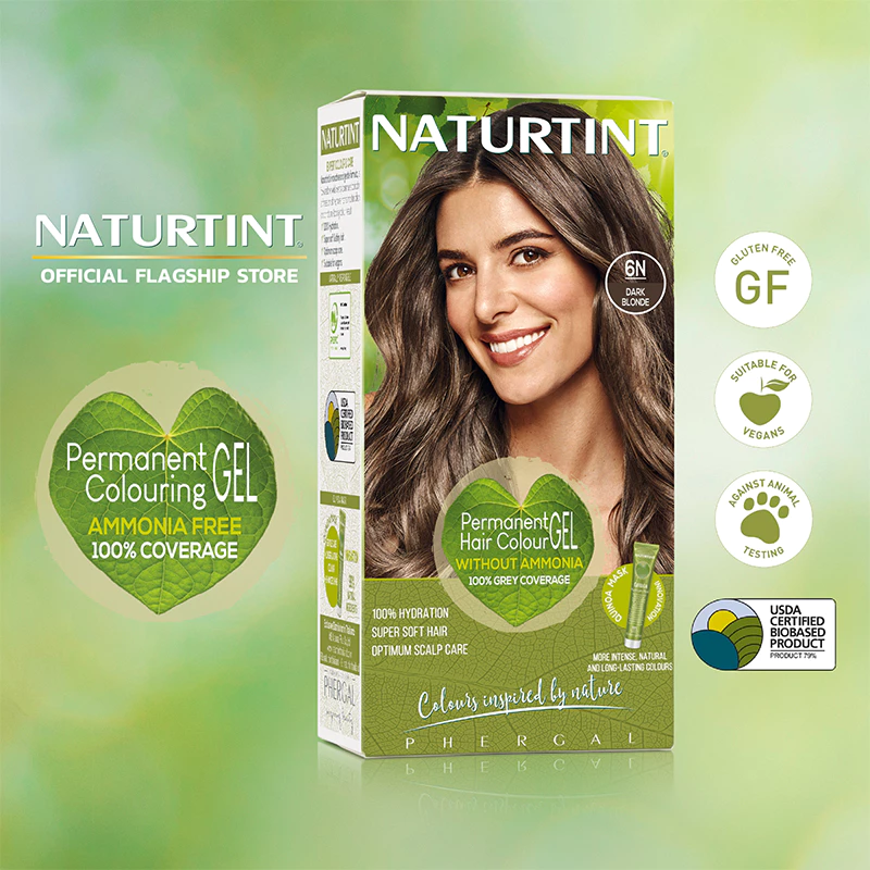 Naturtint (6N Dark Blonde) เจลเปลี่ยนสีผม ปิดผมขาว จากสารสกัดธรรมชาติและออแกนิค ปริมาณ170ml