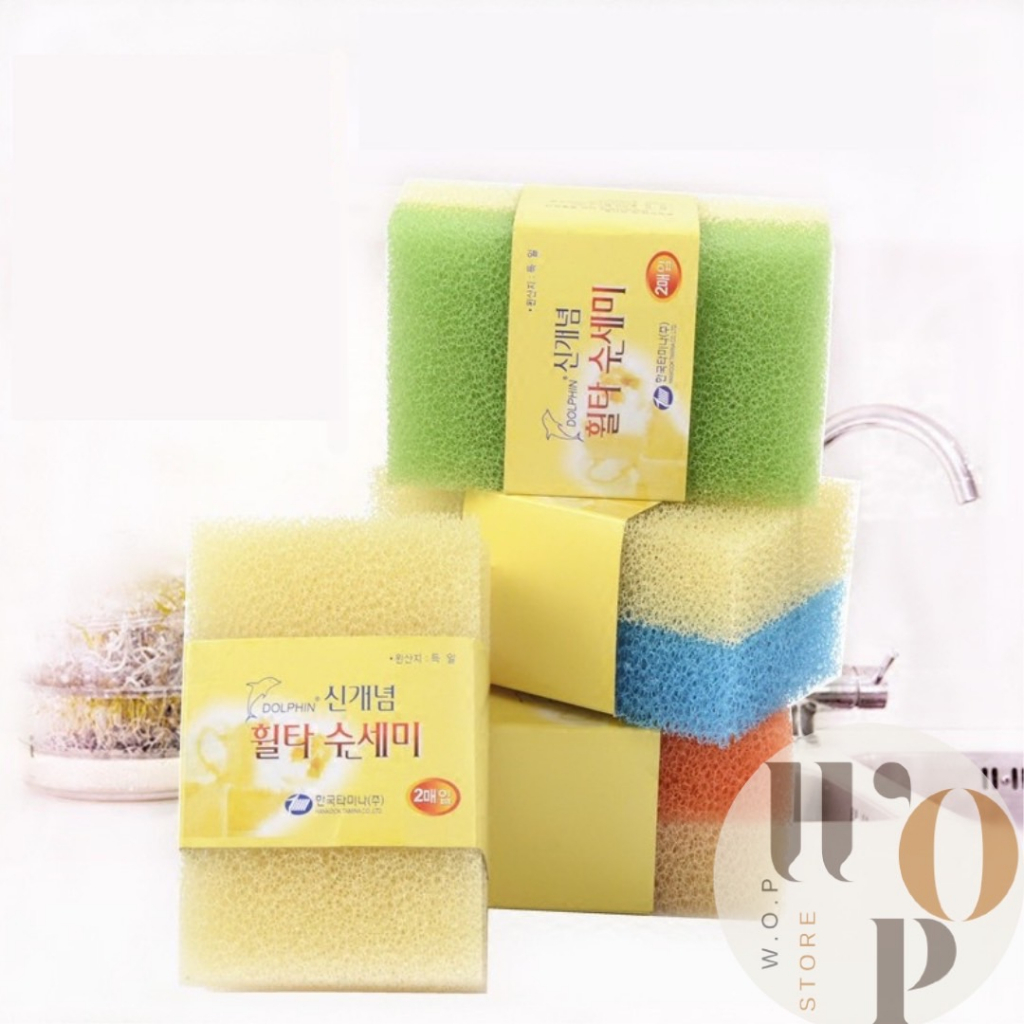 WOP Store ฟองน้ำล้างจาน ฟองน้ำใยบวบ ฟองน้ำเกาหลี 1 แพ็คมี 2 ชิ้น