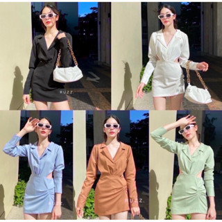 mini dress แขนยาว เว้าเอว ดีเทลจับจีบช่วงสะโพกเพิ่มความ น่ารัก
