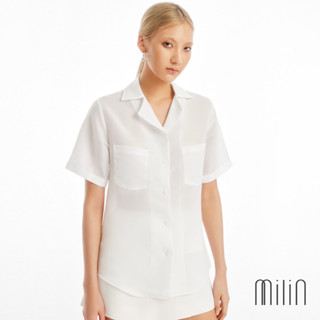 [MILIN] Sensuous Top Collared V neckline short sleeve shirt เสื้อเชิ้ตคอปกแขนสั้น