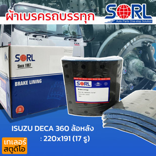 ผ้าเบรครถบรรทุก ISUZU DECA 360 ล้อหลัง 17รู SORL ผ้าเบรคสิบล้อ ผ้าเบรคอิสุ360 ผ้าดรัม BRAKE LINNING ไม่มีสารใยหิน 1กล่อง