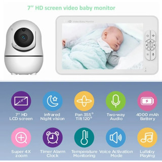 SM70 Baby Monitor 7นิ้วไร้สาย PTZ กล้องกล้องวงจรปิดการมองเห็นได้ในเวลากลางคืนตรวจสอบอุณหภูมิร้องไห้ปลุก