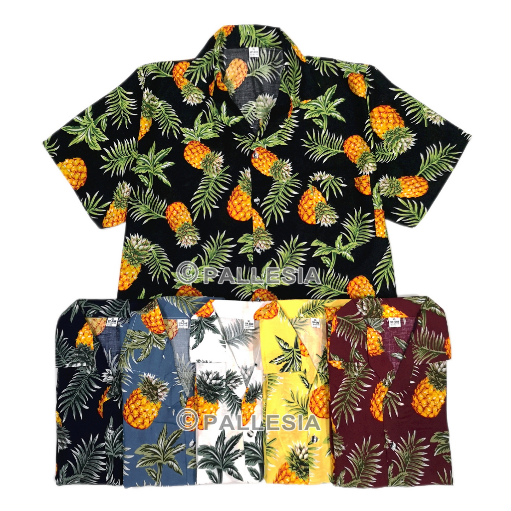 เสื้อสงกรานต์ลายสับปะรด 6สี 7ไซส์ S M L XL XXL 3XL 4XL Hawaiian Shirt HW292 สินค้า
