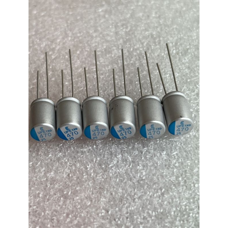 คาปาซิเตอร์ 470UF 25V  470UF 25V ขนาด8x12mm. 470UF 25V 470UF 25V  470UF 25V ตัวสีเงินแถบสีฟ้าสีค้าให