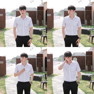 เสื้อนักศึกษาชายแขนสั้น เสื้อนักศึกษาผู้ชาย มีสีขาวนวล-ขาวสว่าง ผ้าดิบ/ผ้านิ่ม/ผ้าไมโคร