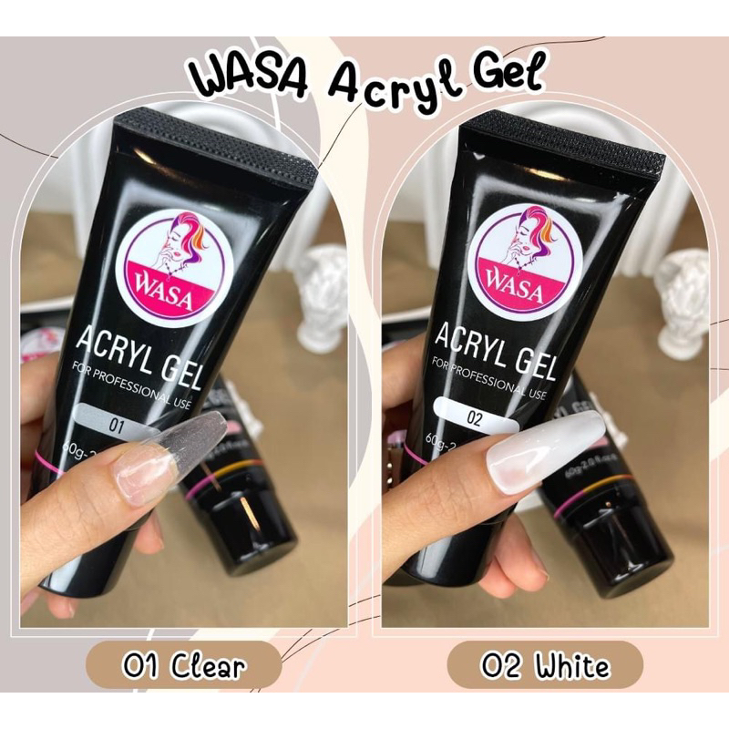 WASA Acryl Gel 60g. อะคริเจล เจลต่อเล็บ เจลกึ่งอะคริลิคใช้งานง่าย มี 12 สีให้เลือก