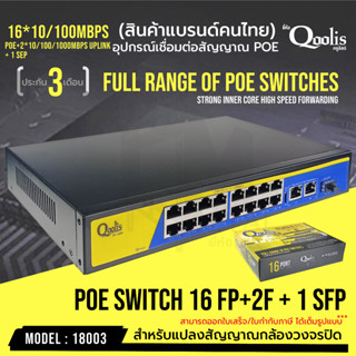 POE SWITCHING 16 PORT10/100 +2UP LINK PORT 10/100/1000 + 1 SEP รหัส 18003 ประกัน 3 เดือน  ยี่ห้อ Qoolis