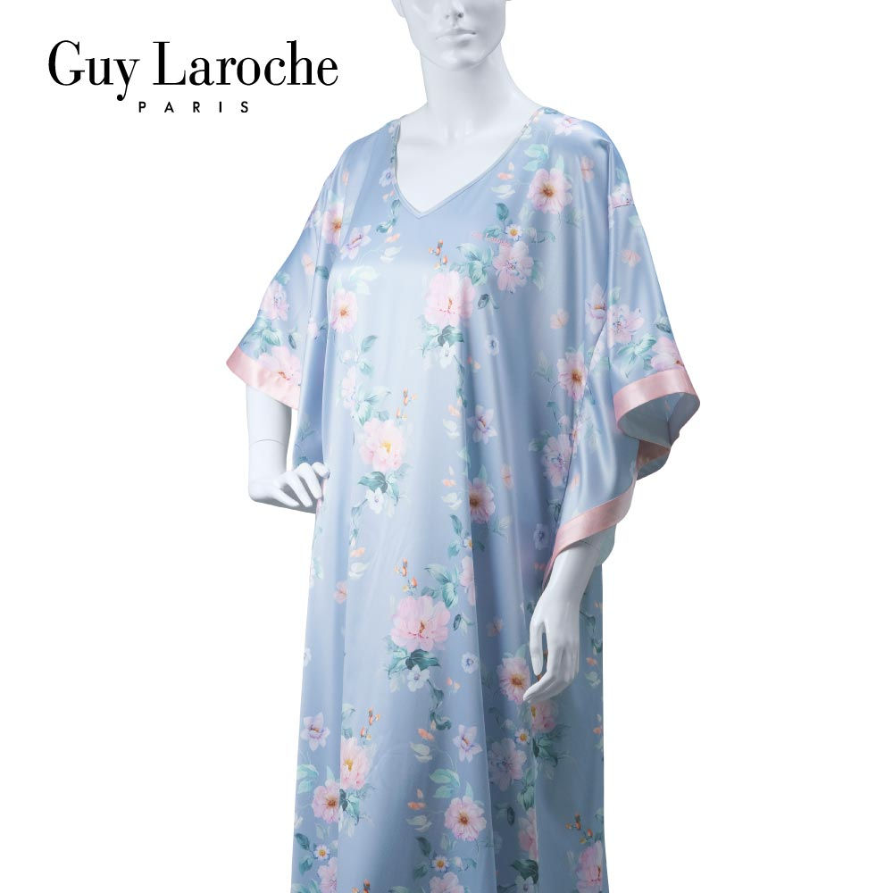 Guy Laroche GV3738 เดรส กระโปรงยาว ทรงค้างคาว คอวี ไหล่ล้ำ ชุดใส่อยู่บ้าน เนื้อผ้าซาติน เกรดพรีเมี่ยม เนียน นุ่ม