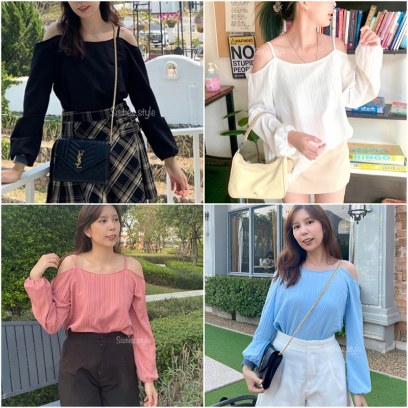 sisties top งานไทย พร้อมส่ง เสื้อสายเดี่ยว เสื้อเปิดไหล่ เสื้อปาดไหล่ สไตล์หวานๆ ทรงปล่อย