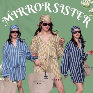 🔖ป้าย Mirrorsister 30117.4 มินิเดรสเชิ้ตลายริ้วทางลงทรงหลวม เก๋ไก๋ มีดีเทลแต่งกระเป๋าหน้าข้างเดียววางลายขวาง