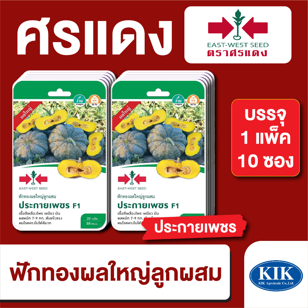 เมล็ดพันธุ์ ผักซอง ศรแดง ฟักทองประกายเพชร F1 บรรจุแพ็คละ 10 ซอง