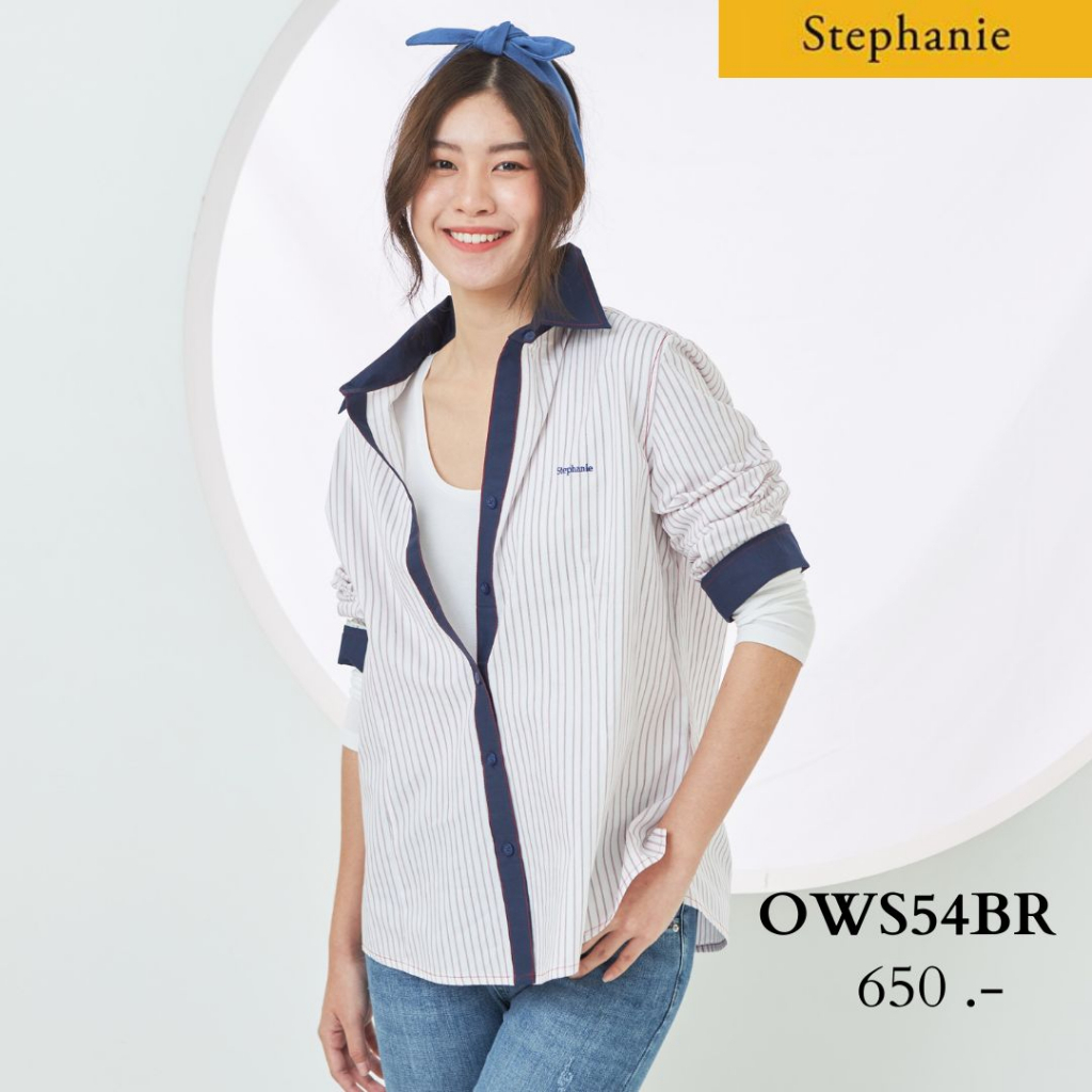 GSP Stephanie เสื้อเชิ้ตแขนยาว สีขาวดำ (OWS54BR)