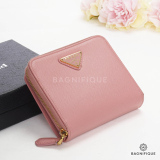 PRADA WALLET 1MR020 SHORT PINK SAFFIANO GHW