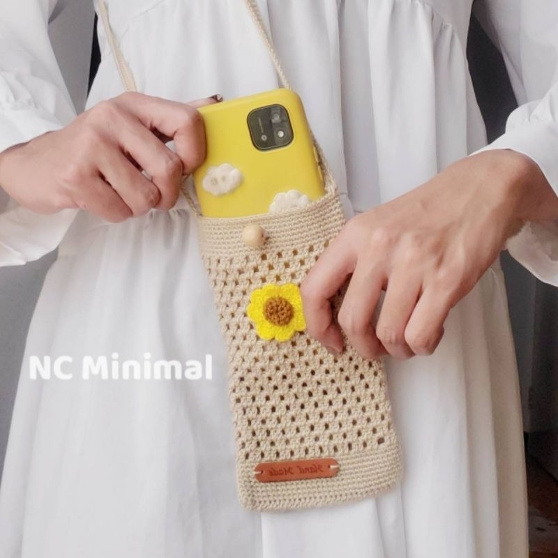 NC Minimal #พรีออเดอร์ กระเป๋าใส่มือถือ ซองใส่มือถือ กระเป๋าผ้าถักโครเชต์