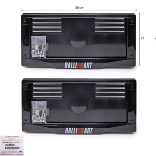 กรอบป้ายทะเบียน หน้า+หลัง ลาย RALLIART ของแท้ 2 ชิ้น สีเทาตัดดำ สำหรับ Mitsubishi All Models ปี 2006-2020