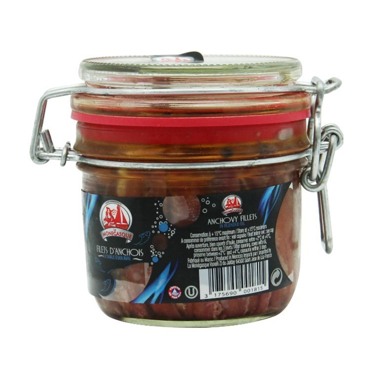 Anchovies In Balance Oil 250 g.LA MONEGASQUE ปลาแองโชวี่ในน้ำมันมะกอกเอ็กตร้าเวอร์จิ้นผสมน้ำมันดอกทานตะวัน 250 กรัม
