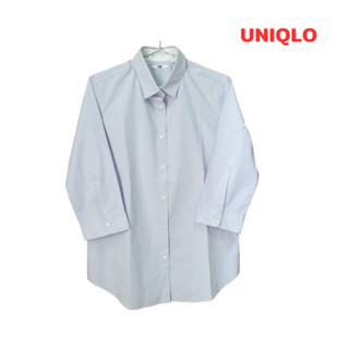 Uniqlo(L) เสื้อเชิ้ต แขนห้าส่วน ลายทาง