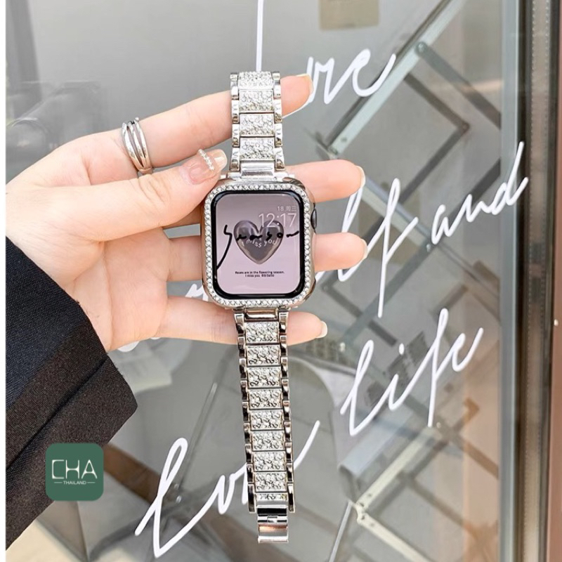 สายเหล็ก เเบบ เพชร มาใหม่ กับ Watch 8 ultra 7 6 5  Size 40/41mm 44/45/49mm สายนาฬิกา สาย iwatch SEA