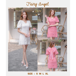 Iงานป้าย Fairyangel {S-XL} (ป้ายแท้)(เช็คของก่อนโอนเงิน) มี 4 ไซส์ ชุดเดรสสั้นลูกไม้ ผูกโบว์หลัง 1170