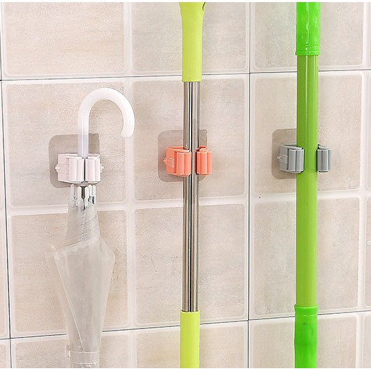 Hooks 15 บาท DBHH-0041ที่แขวนไม้กวาดติดผนังไม่ต้องเจาะ ที่แขวนไม้ถูพื้นติดผนัง แป้นใส Home & Living