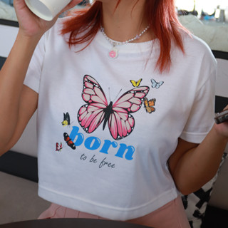 VITASHOP เสื้อผ้าแฟชั่น Mini Crop Butterfly ผ้าคอตตอนเนื้อนุ่ม ใส่สบาย พร้อมส่ง