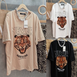 เสื้อยืดโอเวอร์ไซส์คอกลม ลายน้องเสือNEVER🐯🐯