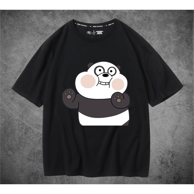 We Bare Bears อะนิเมะแพนด้าใหม่ เสื้อยืดผ้าฝ้ายแขนสั้น ชาย/หญิง ลายหมีน้อยแฟชั่นน้ำ