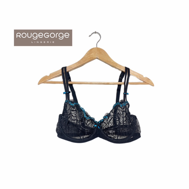 Rouge Gorge(รูจ จอร์จ)Braแบรนด์ดังจากฝรั่งเศสเสื้อชั้นในลูกไม้งานปักละเอียดสีดำฟ้าซีทรู Sexy มาก 80E 90E