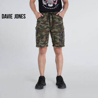 DAVIE JONES กางเกงขาสั้น ผู้ชาย เอวยางยืด ลายพลาง สีเขียว Camo Elasticated Shorts in green SH0023GR