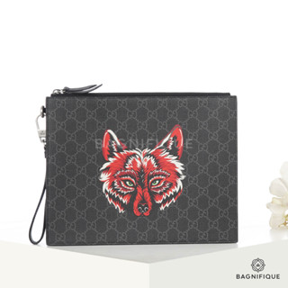 GUCCI CLUTCH 28 BLACK RED WOLF GG SUPREME MONOGRAM SHW