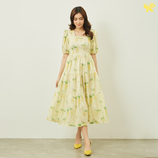 Woman Puff Sleeves Firework Dress เดรสคอเหลี่ยม แขนพอง จากผ้าป่าน Extra Fine Cotton Lawn เนื้อผ้าบางเบา ใส่สบาย