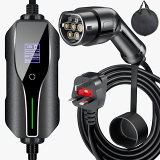 【จัดส่งฟรี】EV Charger เครื่องชาร์จ EV Type2 พร้อมหน้าจอดิจิตอลที่ควบคุมได้ (ปลั๊ก Schuko), เครื่องชาร์จแบบพกพา EV