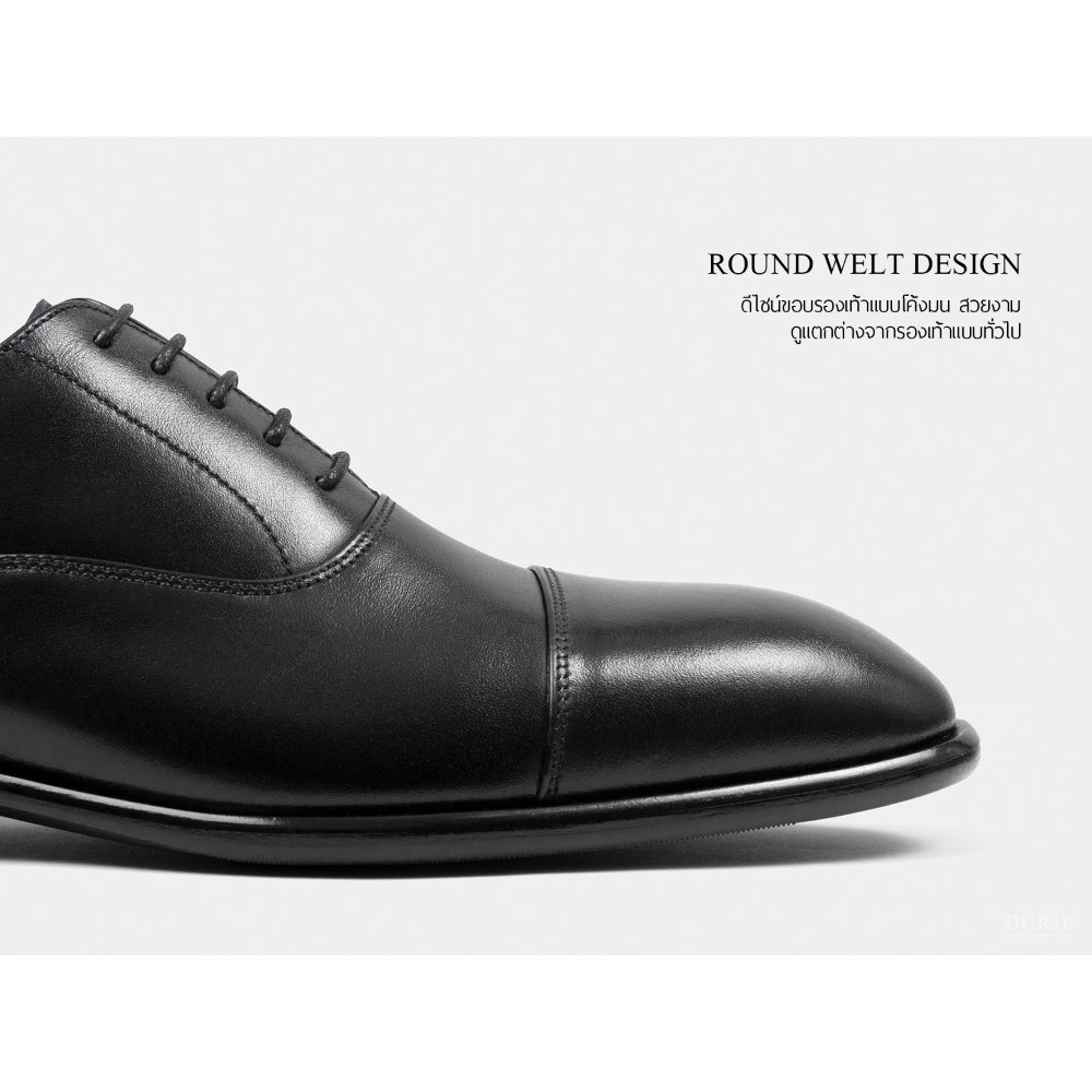 DGRIE Black Round Cap Toe Oxford Shoes-รองเท้าหนังสีดำ