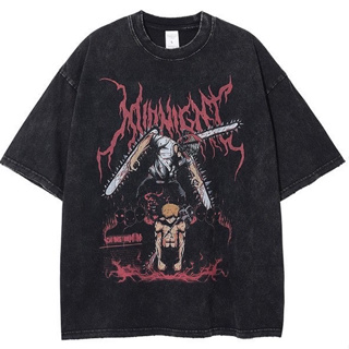 เสื้อยืดผู้ชายโอเวอร์ไซส์ midnight chainsaw man เสื้อy2k เสื้อมินิมอล เสื้ออปป้า เกาหลี