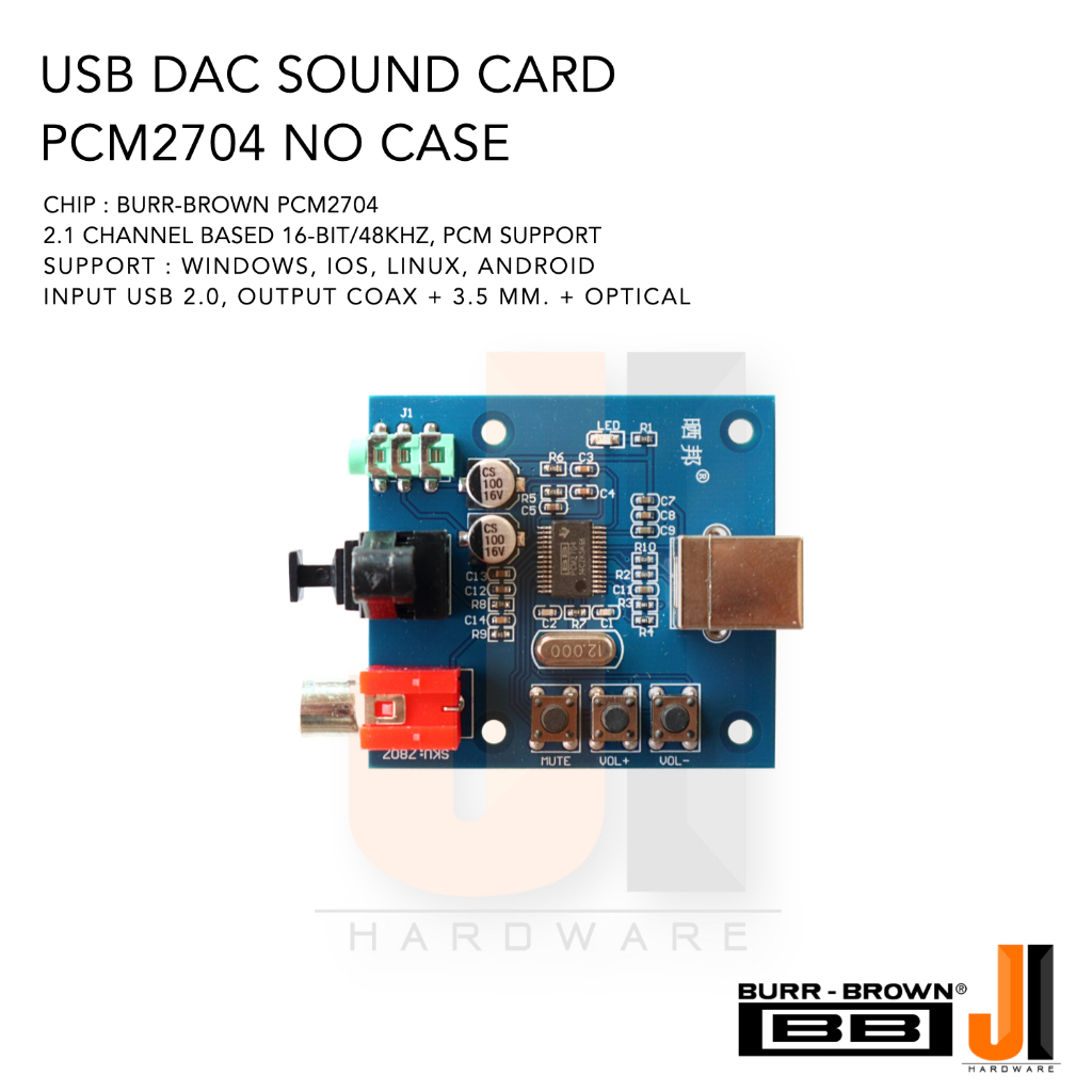 USB DAC sound card PCM2704 ไม่มีเคส สำหรับ PC, Tablet, Laptop, Smart Phone (Support iOS, Windows, An