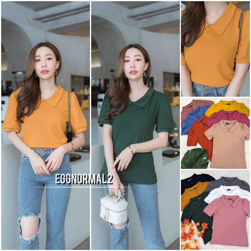 La dress ❤️ L35[970] เสื้อคอปก แขนตุ๊กตา