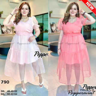 งานพรีเมียม นำเข้า เดรสสาวอวบ ผ้าแก้ว ลุคคุณหนู เจ้าหญิง สวยมากจ้า Size40-50" Bigsize_Peppermint (594 A)