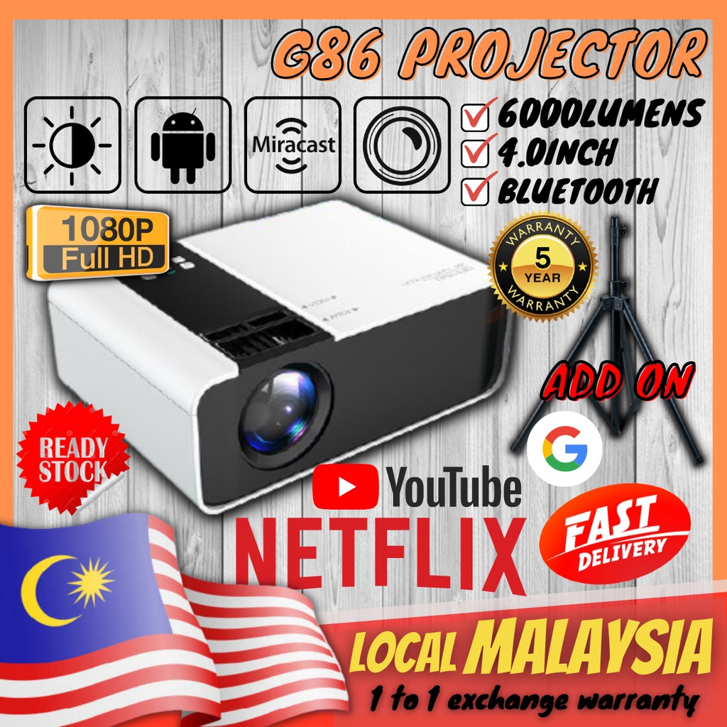 Android G86 Projector 1080P Resolution
