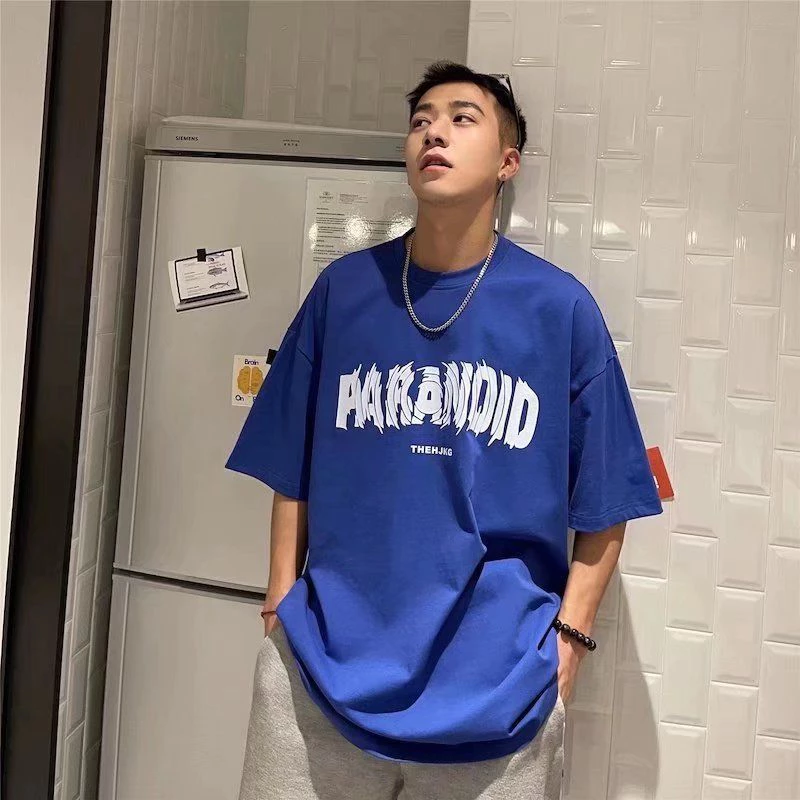 PX เสื้อยืดแขนสั้น คอกลม เสื้อลำลองผู้ชาย สไตล์สตรีท ลายพิมพ์ PARADIO สุดเท่ เสื้อยืดแขนสั้น