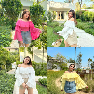 Havana Blouse 🌺 เสื้อปาดไหล่ ระบายเป็นชั้นๆ ผ้าชีฟอง - MerryChubbyHouse