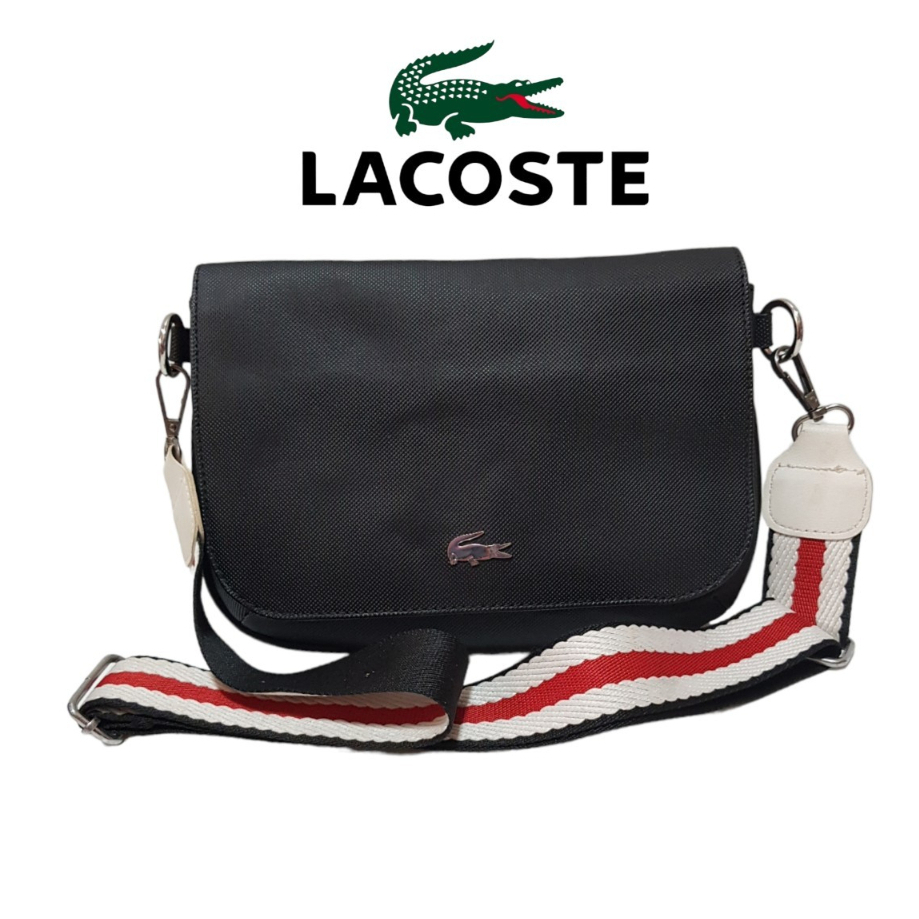 กระเป๋าสะพาย Lacoste สีดำผ้าโพลีเอสเตอร์ เปลี่ยนสายสปอร์ต️️ สินค้ามือสอง