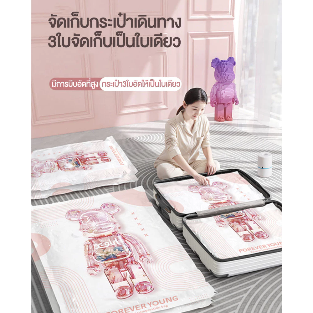 ถุงสูญญากาศสำหรับจัดเก็บเสื้อผ้า ประหยัดพื้นที่กระเป๋าเดินทาง ถุงแพ้คกระเป๋าเดินทาง ถุงจัดเก็บผ้านวม รุ่นพิเศษ พร้อมส่ง🐻 thumbnail 8