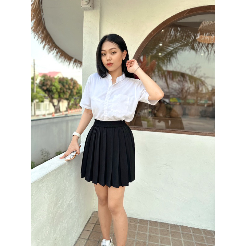 เสื้อนักศึกษา (คอจีน) ทรงบอย ผ้าดิบ