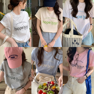 Somedays_closet l🌷พร้อมส่ง🌷 Happy shirts เสื้อยืดมินิมอลแบบเกาหลีเกาใจสุดๆ พิมพ์ลายhappy hour