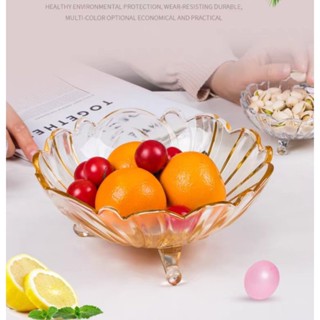 ชามแก้วมีขา3ขา ชามผลไม้ ขนาดใหญ่23cm. (jxp34)