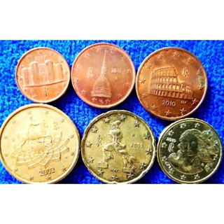 เหรียญยูโร, อิตาลี​ Italy, ​ ชุด​1,2,5,10,20,50 Euro Cent, ใช้แล้ว, #​286E