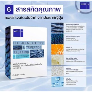 Wellu collagen เวลยู คอลลาเจน กินแล้วดีต่อสุขภาพ บำรุงผิว ผม เล็บ กระดูก ข้อต่อ สารสกัดดีมาก ทานง่าย Well u