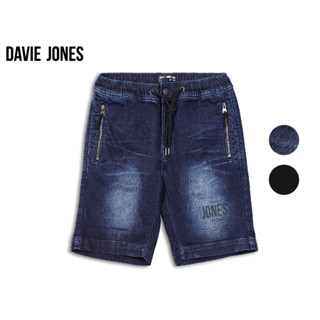 DAVIE JONES กางเกงขาสั้น ผู้ชาย เอวยางยืด สีกรม สีดำ Elasticated Shorts in navy black SH0032NV 33BK