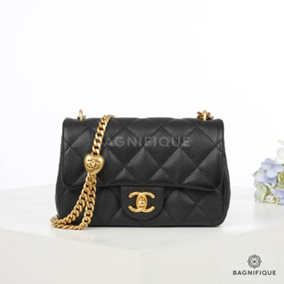 NEW CHANEL CLASSIC ADJ HEART 7_ BLACK CAVIAR GHW