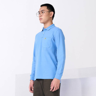 TRANQUIL BLUE  LONG SLEEVE CUSTOM FIT POLO SHIRT เสื้อโปโลแขนยาวสีฟ้าทรงคัสตอมฟิต